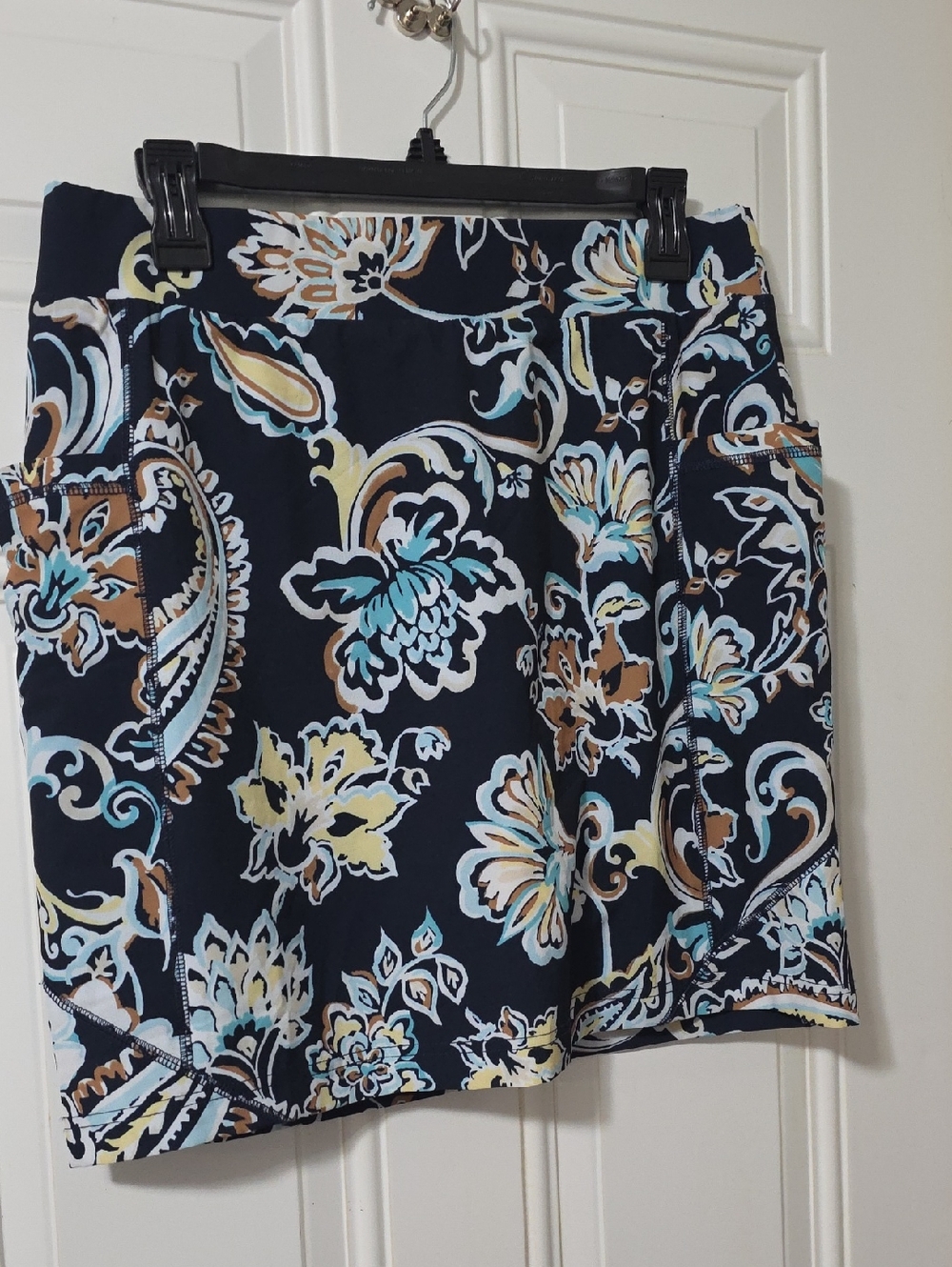 Navy Floral A-line Skort with Turquoise & Tan Paisley Print